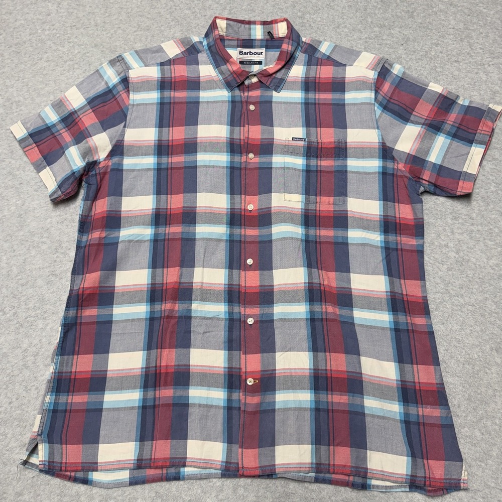Barbour Shirt Mens L Multicolor Plaid Cotton Short Sleeve Button Up Regular Fit